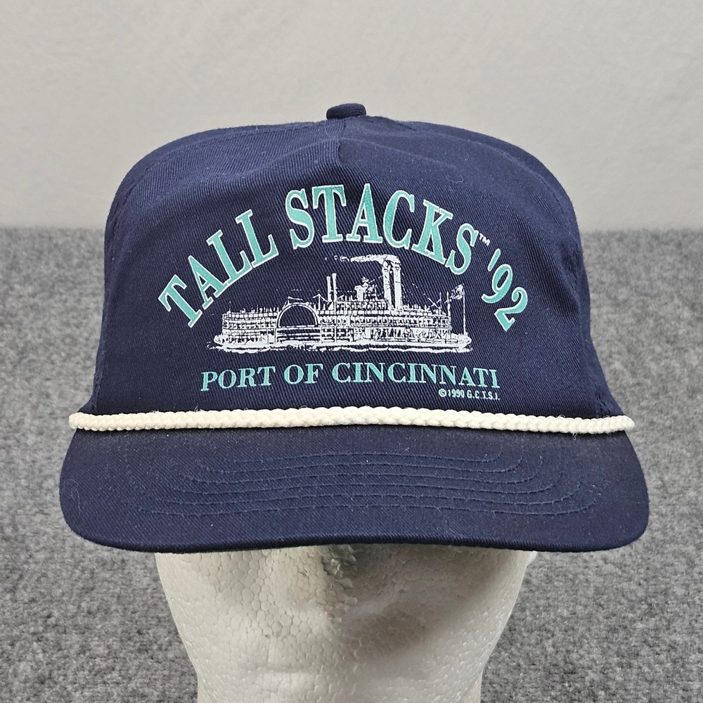 Vintage Tall Stacks Festival Hat 1992 Navy Blue Port of Cincinnati Rope Snapback